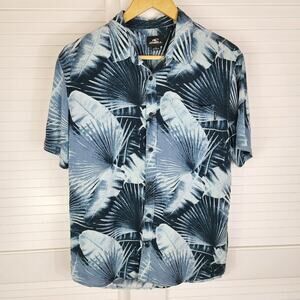 O'Neill Hawaii Shirt Men S Blue Rayon Aloha Button-up Modern Fit Blue Palm Frond